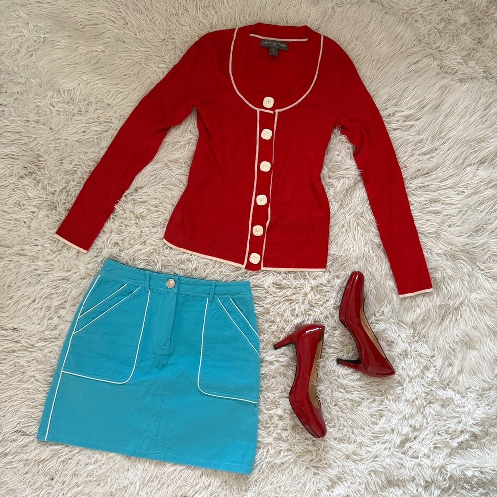 Josephine Chaus Red Cardigan with White Trim